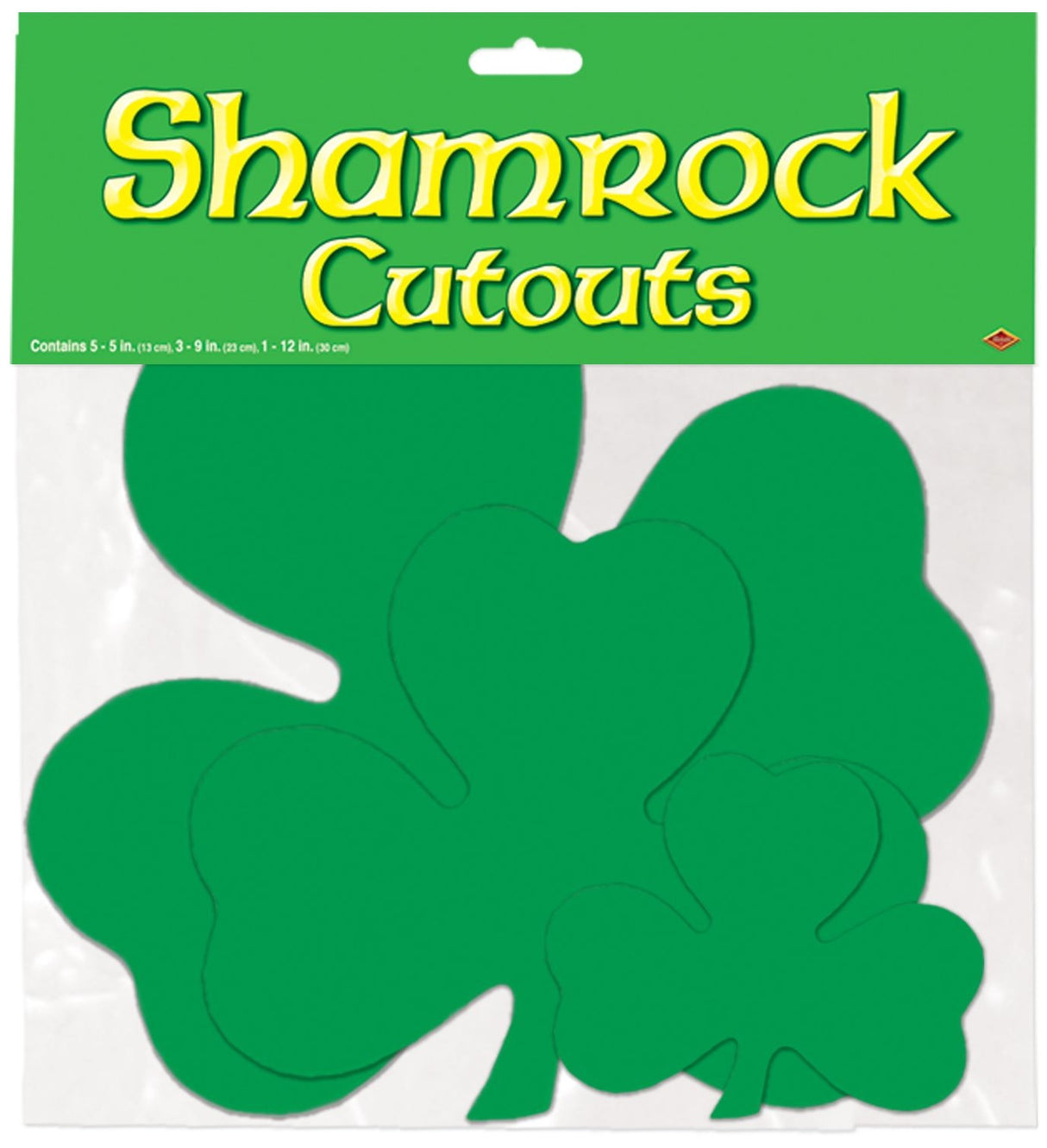 Cut out decorations shaped like different sized shamrocks.