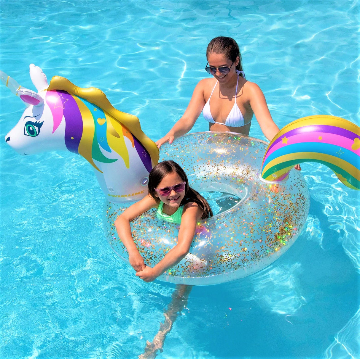 Swimline LED Light Up Inflatable Glitter Unicorn Ring
