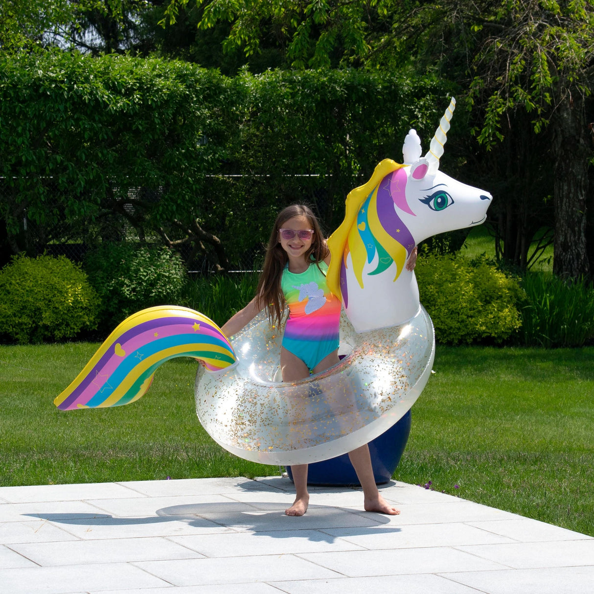 Swimline LED Light Up Inflatable Glitter Unicorn Ring