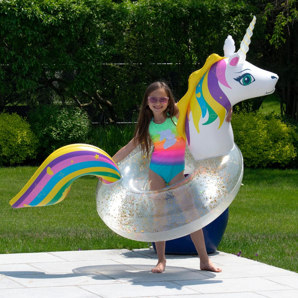 Swimline LED Light Up Inflatable Glitter Unicorn Ring