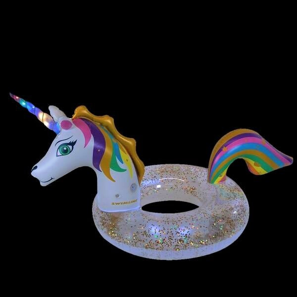 Swimline LED Light Up Inflatable Glitter Unicorn Ring