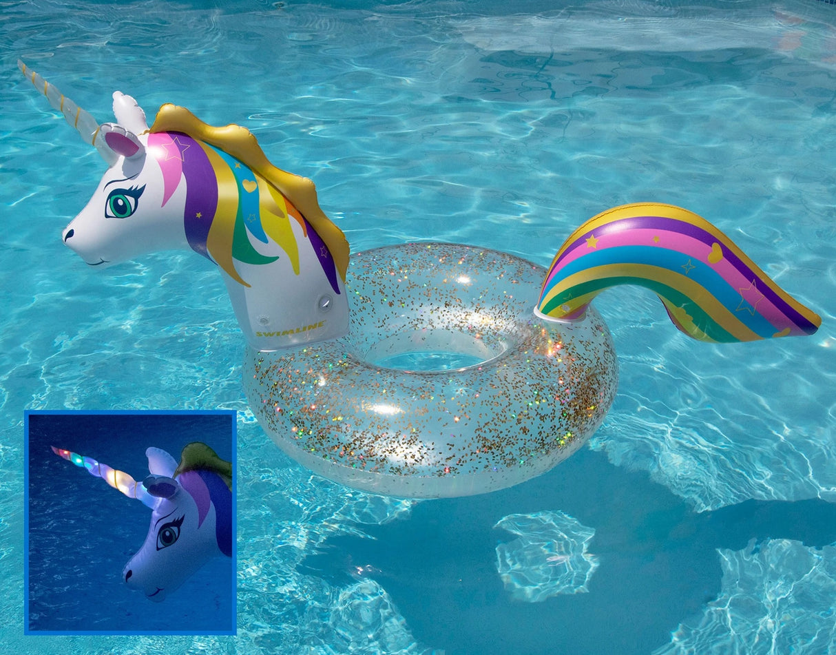 Swimline LED Light Up Inflatable Glitter Unicorn Ring