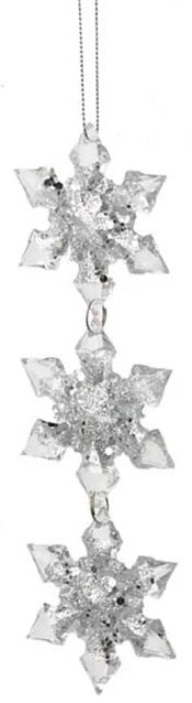 Clear and silver glitter snowflake ornaments.