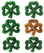 Hanging tinsel decoration for St. Patrick's day consisting of three shamrocks.