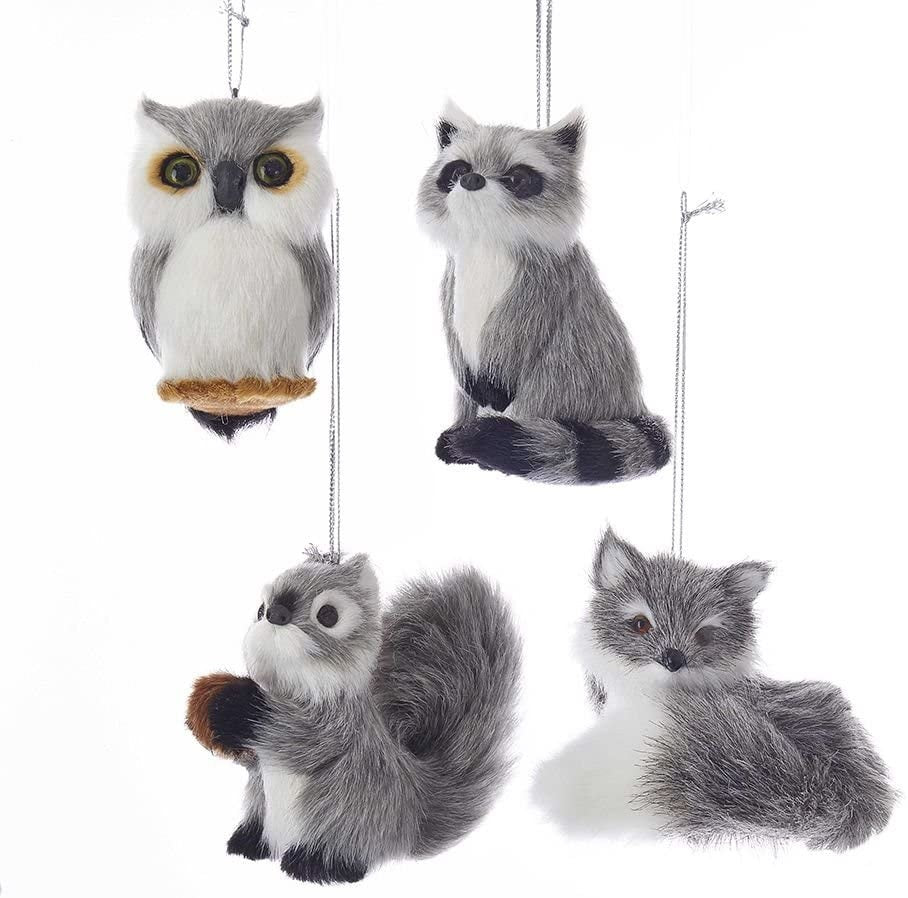 3" Furry Gray Animal Ornaments
