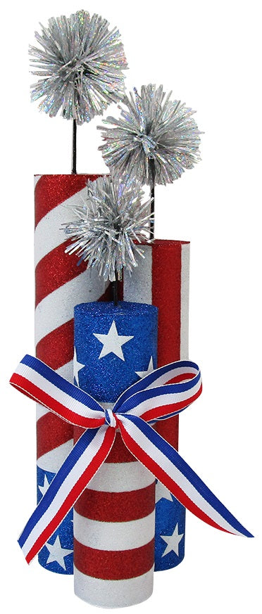 Patriotic tabletop decoration shaped like a red, white and blue firework.