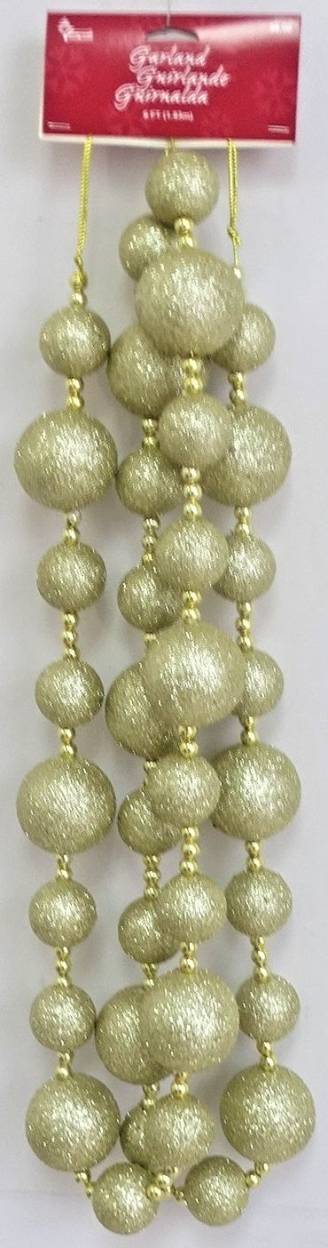 6' Gold Glitter Ball Garland