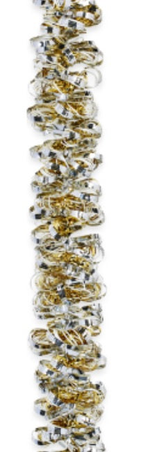 Gold, silver and white decorating tinsel.