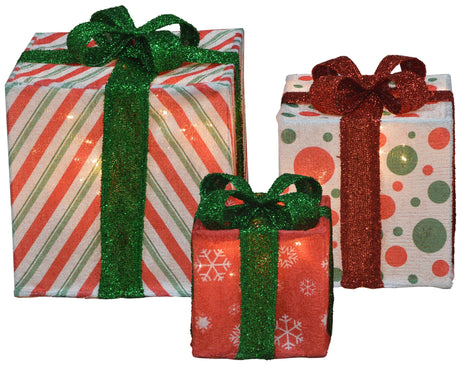 Set of 3 Pre-Lit Nested Gift Box Holiday Sculptures