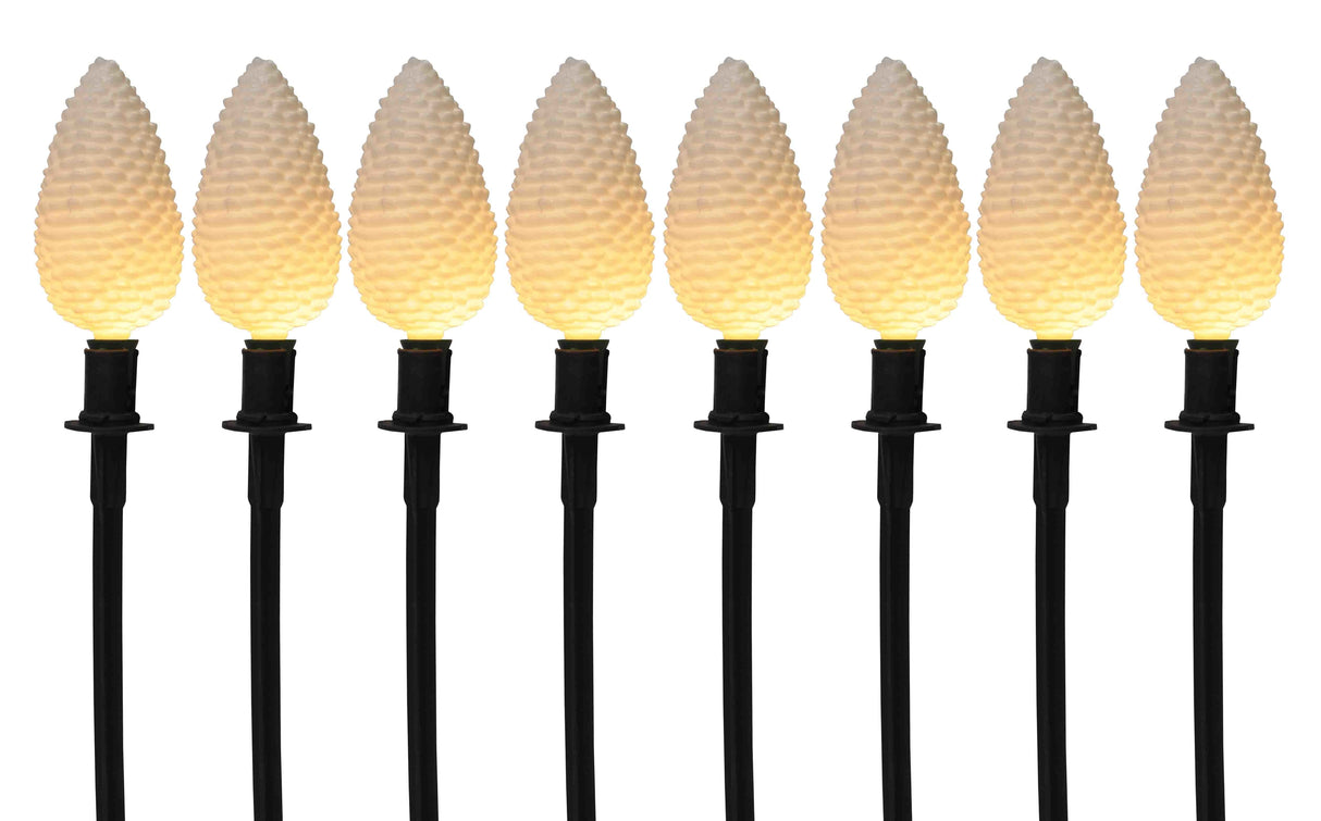 8Pc. White Glitter Pine Cone Pathway Lights