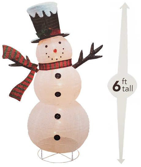72" Lighted Lantern Snowman with Top Hat Sculpture