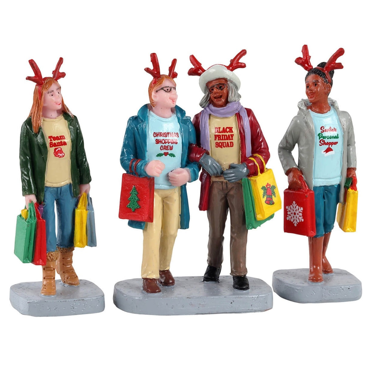 Polyresin figurines for a Lemax Village display. Designed to look like four people shopping for the holidays