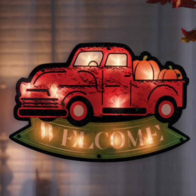 Shimmer "Welcome" Truck Fall Window Silhouette