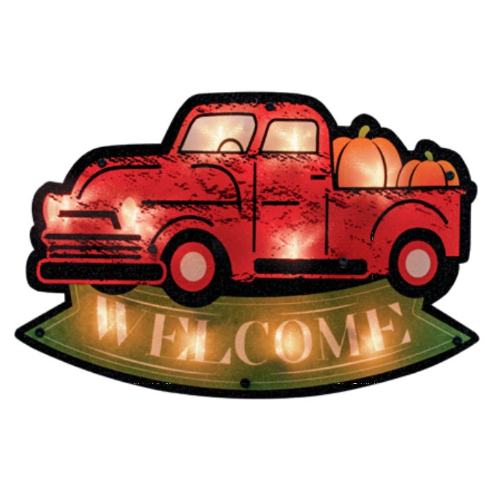 Shimmer "Welcome" Truck Fall Window Silhouette
