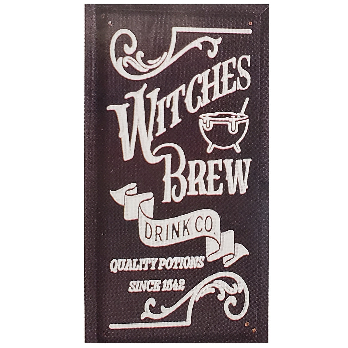 Carved Halloween signs. One reads "Past, Present, Future Fortune Teller. Crystal ball gazings and tarot cards." One reads "Merlins Magic Potions guaranteed to work." One reads "Wiches Brew Drink Co. quality potions since 1542."