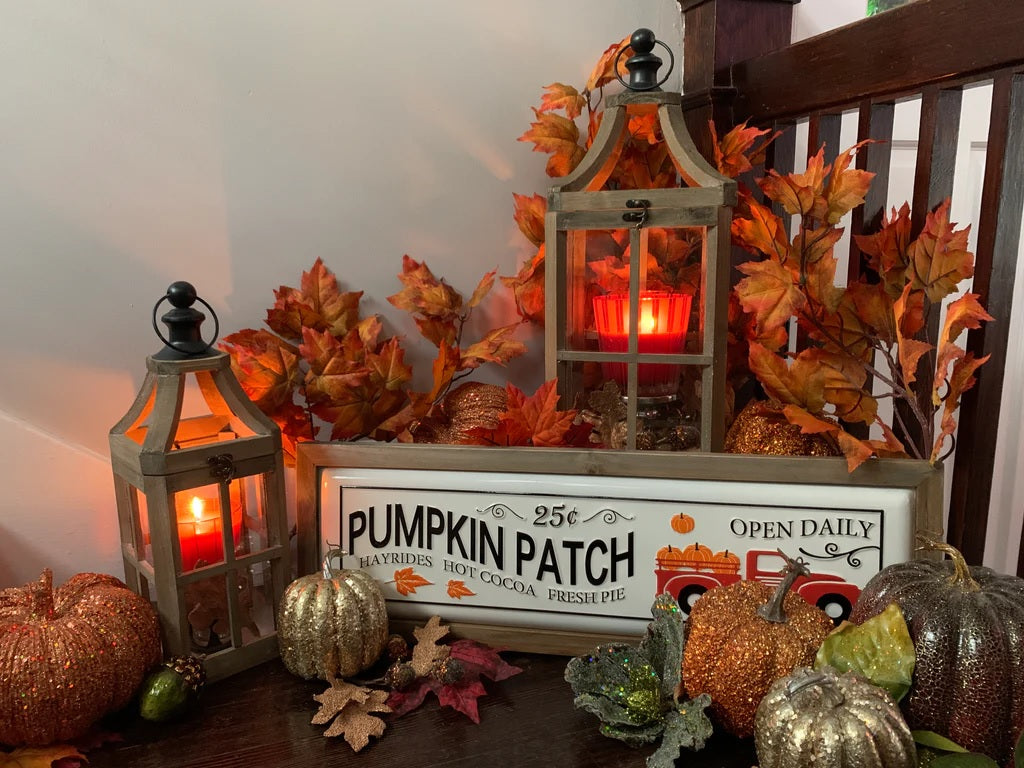28" Pumpkin Patch Metal Sign with Fir Wood Frame