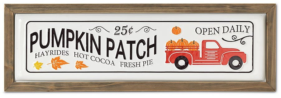 28" Pumpkin Patch Metal Sign with Fir Wood Frame
