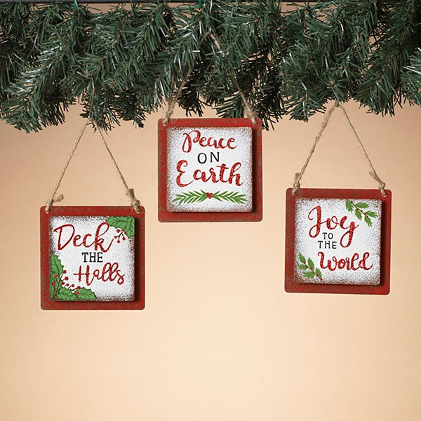 6.69" Antique Square Holiday Message Ornaments