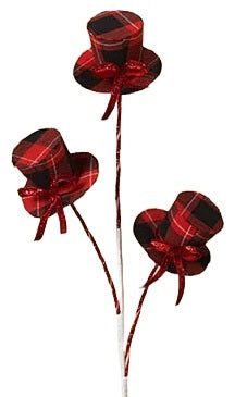 24" Holiday Plaid Hat Pick Spray