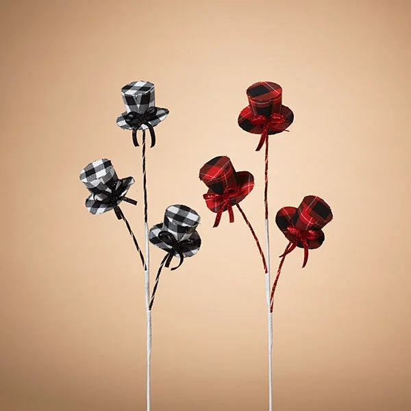 24" Holiday Plaid Hat Pick Spray