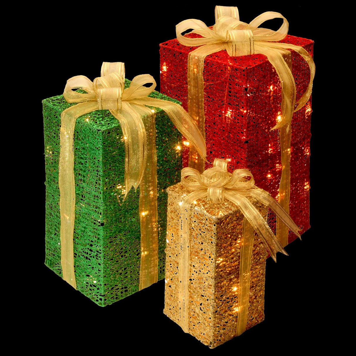 3-Piece Sisal Gift Box Lighted Display