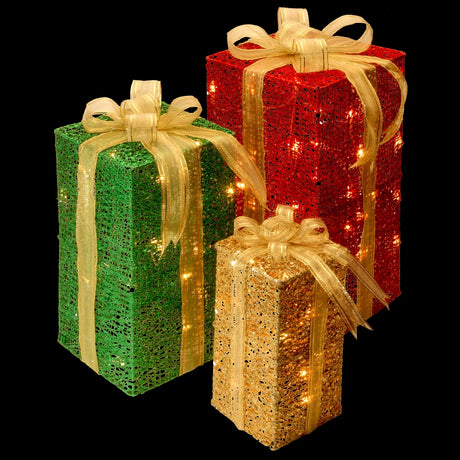 3-Piece Sisal Gift Box Lighted Display
