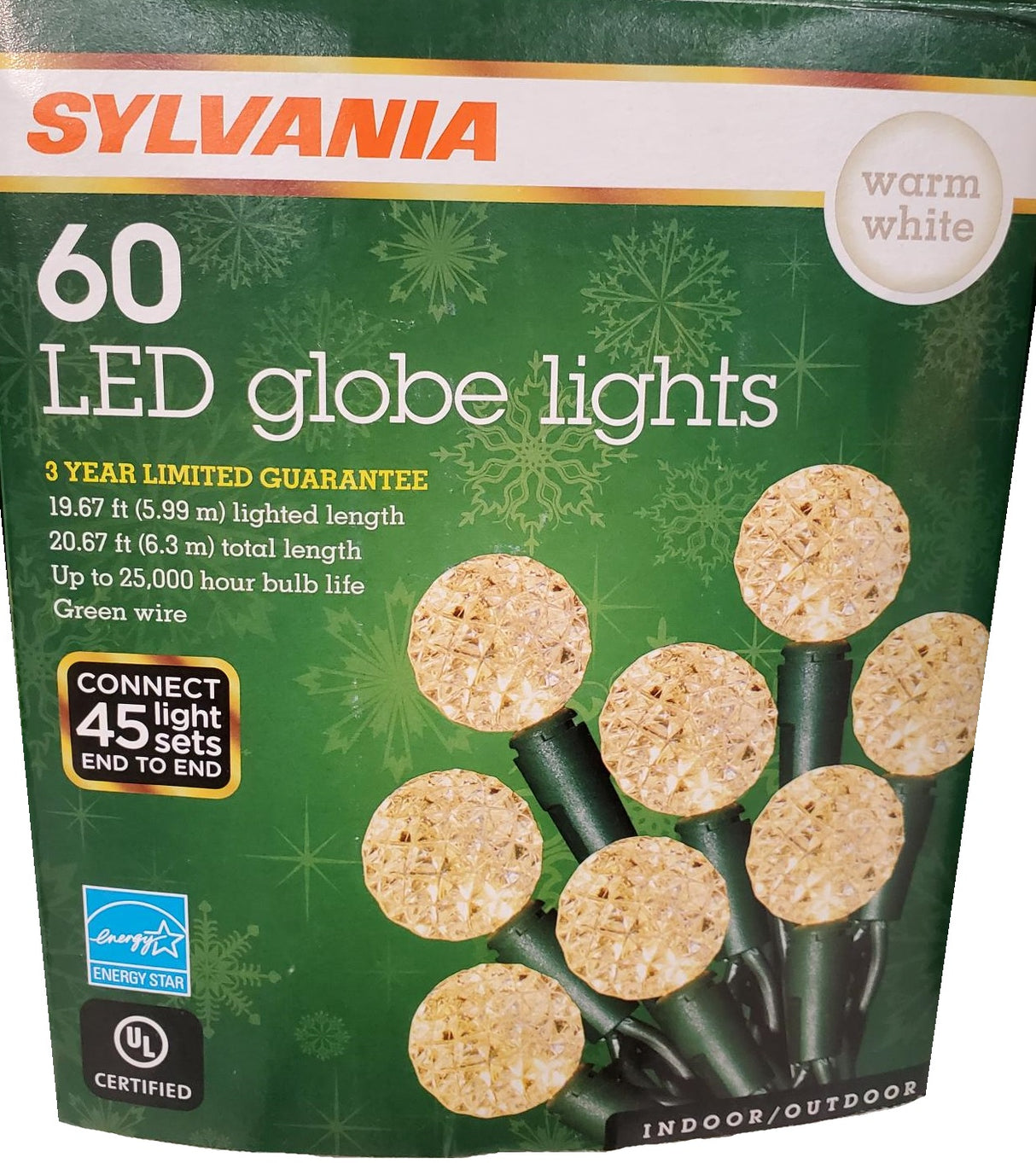 Set of 60 Diamond Cut LED Globe Lights