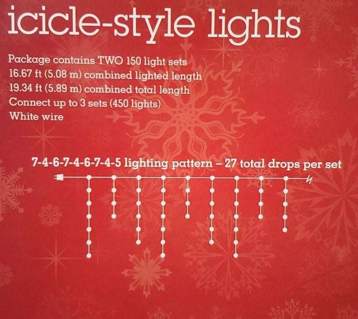 Set of 300 Icicle Lights on a White Wire