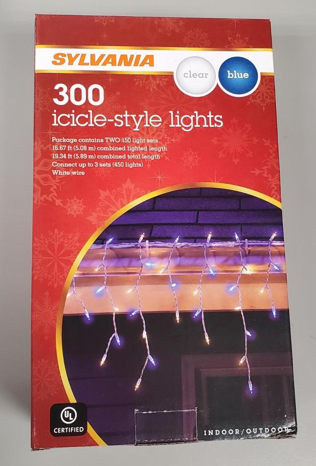 Set of 300 Icicle Lights on a White Wire