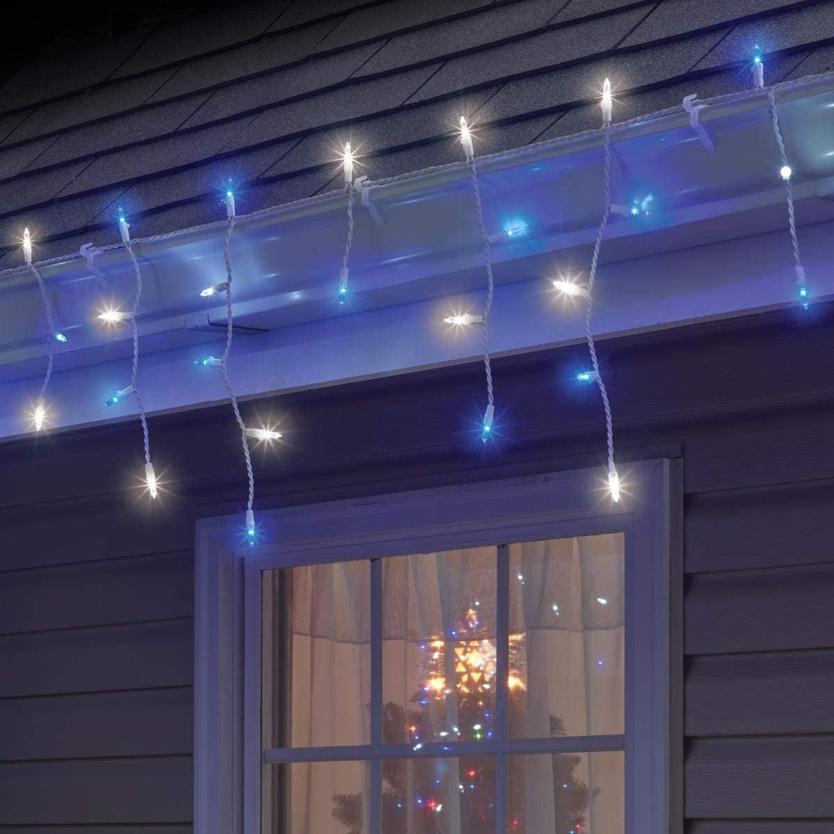 Set of 300 Icicle Lights on a White Wire