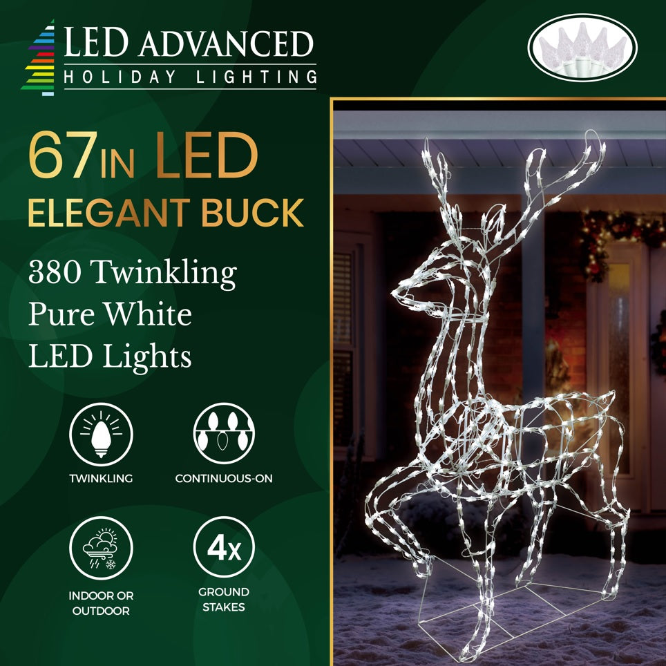 3-Piece Pure White Twinkling LED Elegant Bucks and Sleigh Wire Sculptures