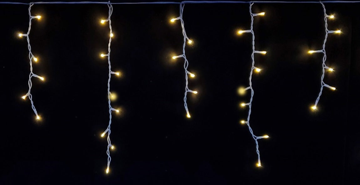 Warm white LED icicle lights.