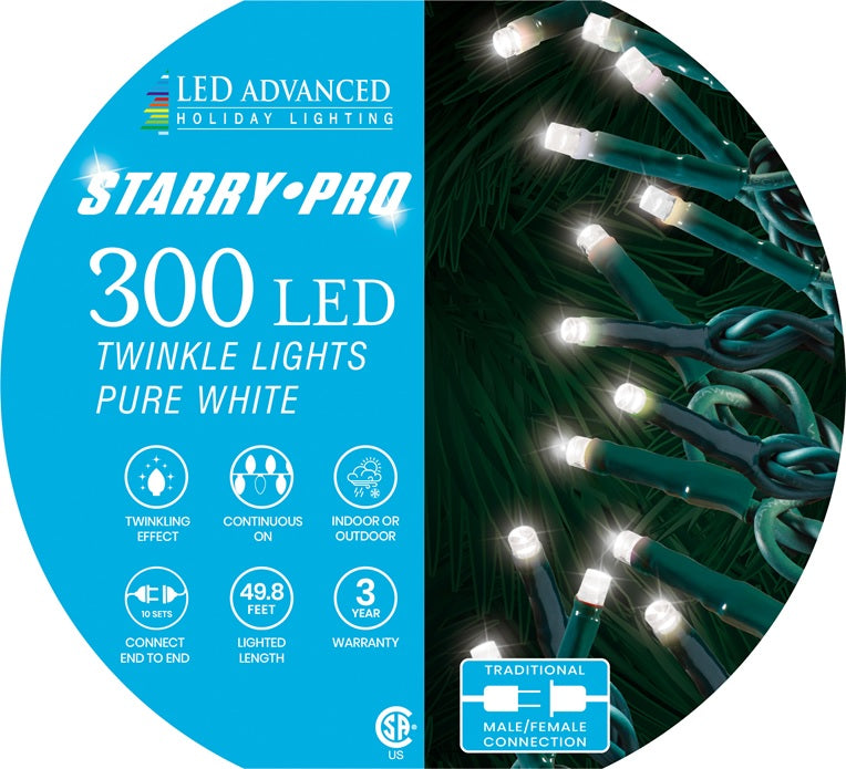 A set of 300 pure white twinkling LED lights.