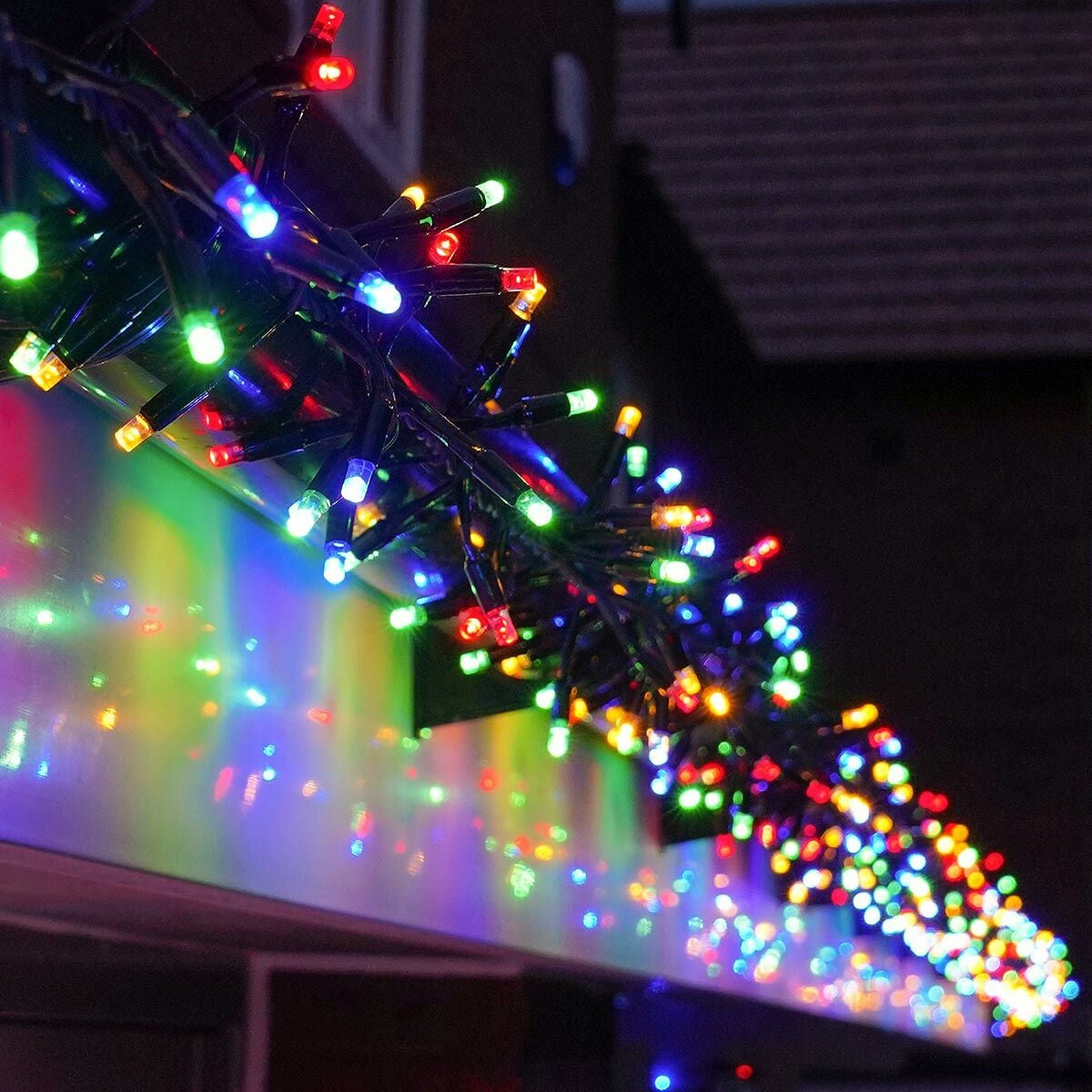 A string of multi-colored starry LED lights.