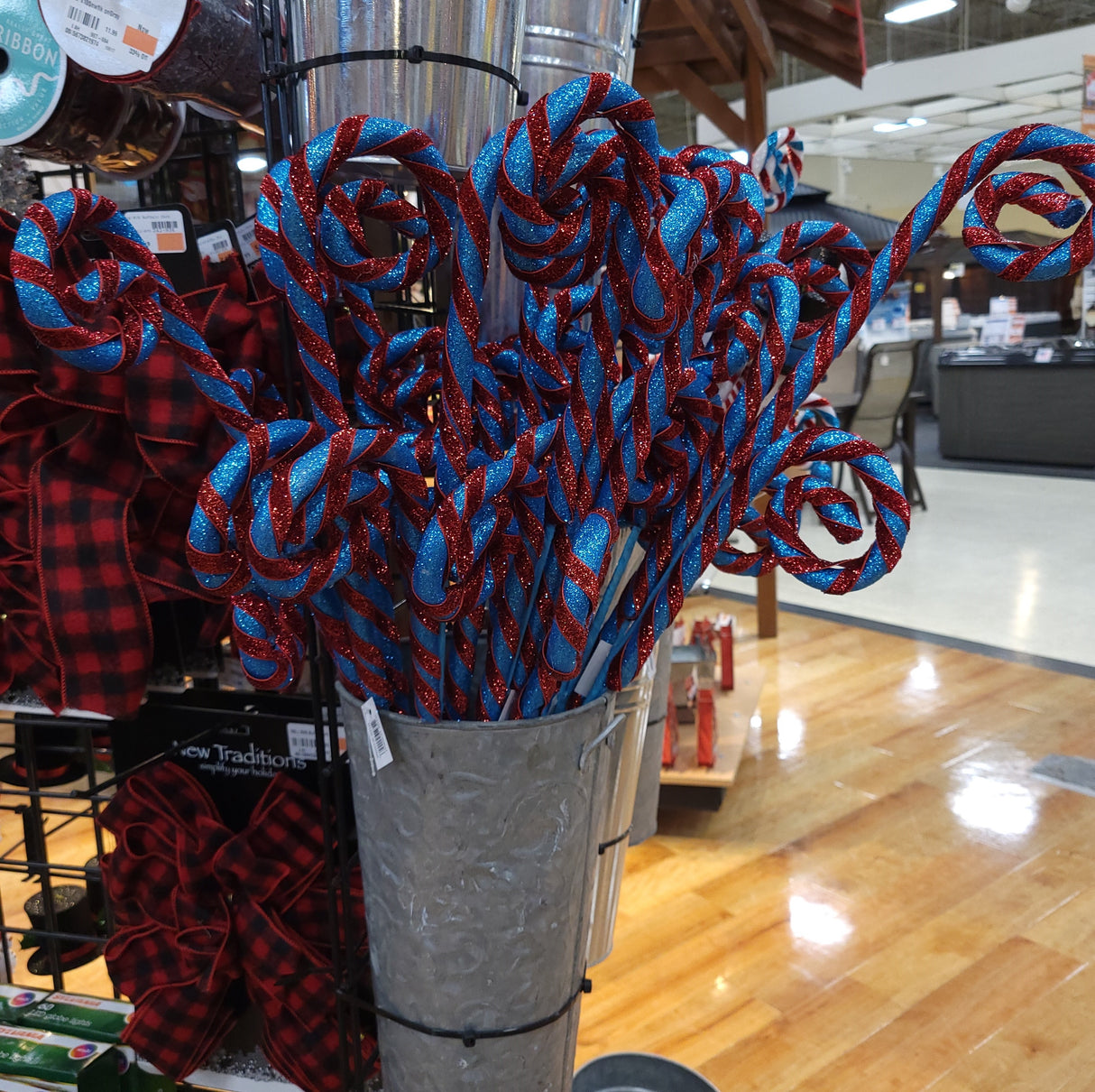 29" Turquoise and Red Glitter Candy Cane Spray