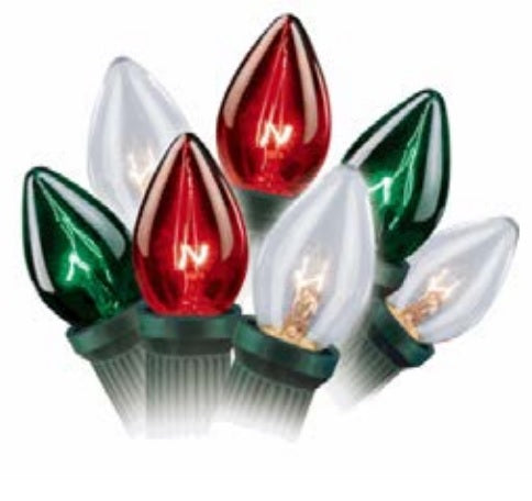 Set of 25 Transparent C7 Glass Bulbs - Red, Green & Clear
