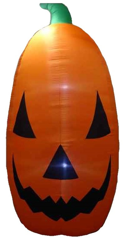 Very large, very bright inflatable shaped like a jack-o-lantern.