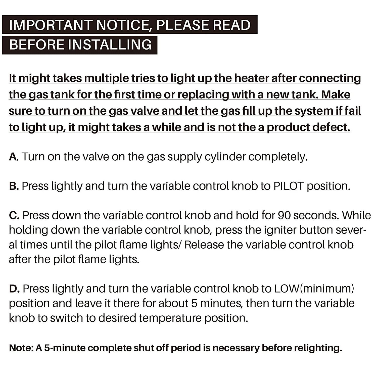 Quartz Glass Tube Propane Outdoor Patio Heater