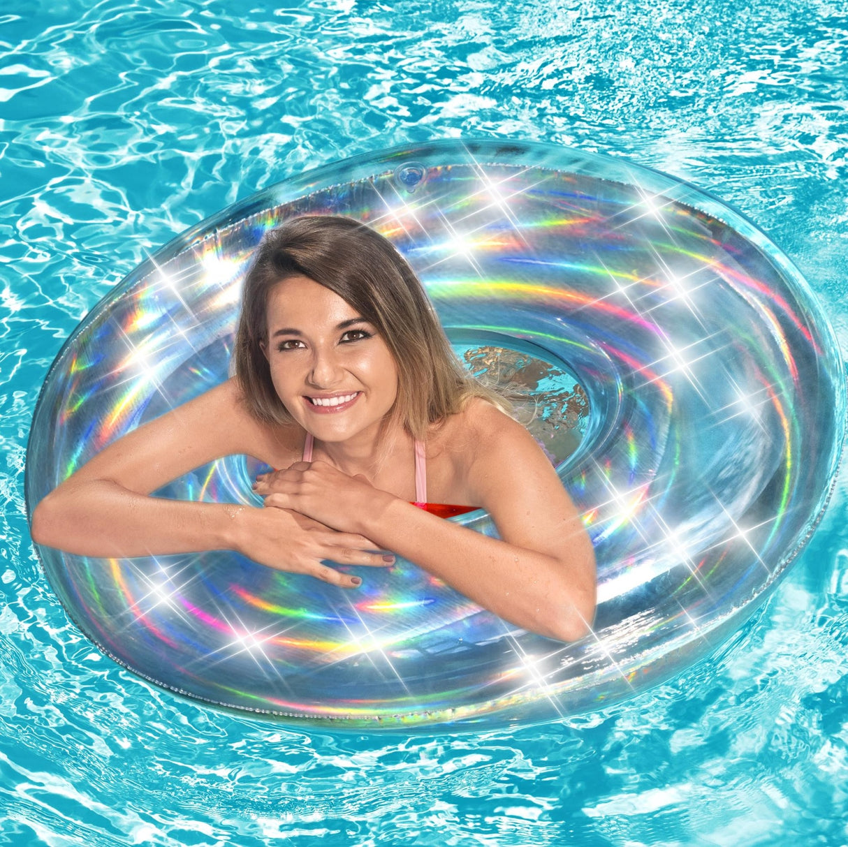 Inner tube with a silver, holographic design.