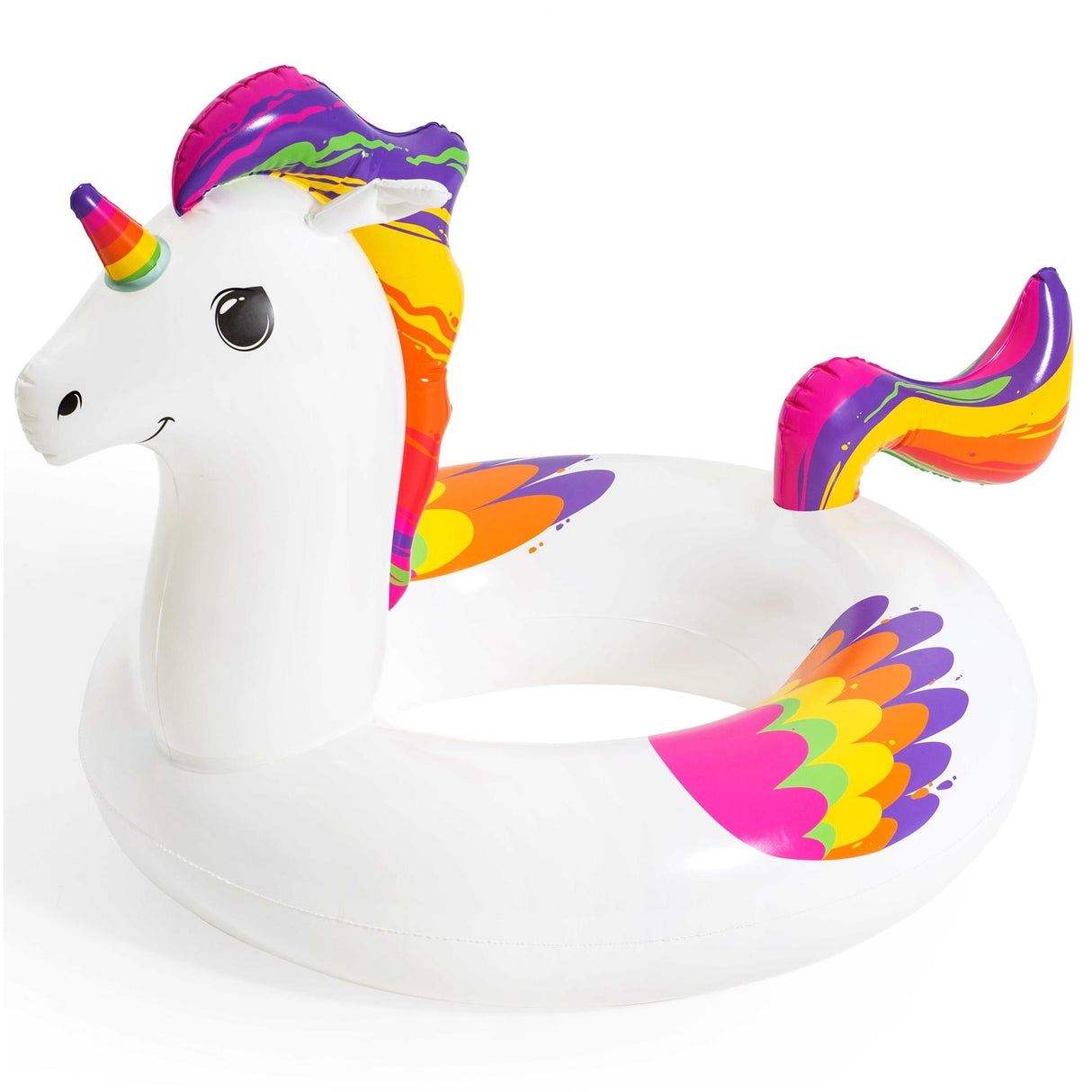 Inner tube for kids shaped like a rainbow, unicorn.