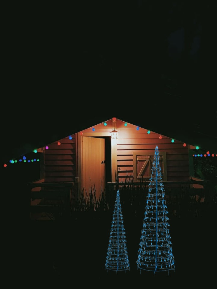 Set of 2 Wire Cone Trees with Blue Twinkling LED Lights