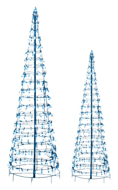 Set of 2 Wire Cone Trees with Blue Twinkling LED Lights