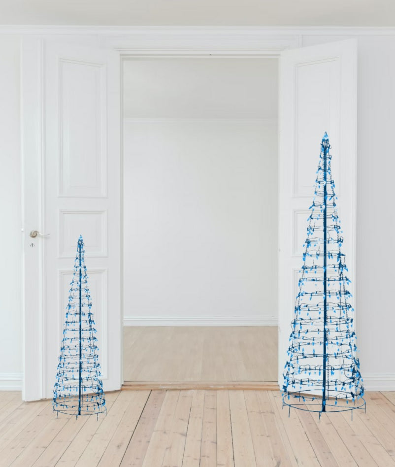 Set of 2 Wire Cone Trees with Blue Twinkling LED Lights