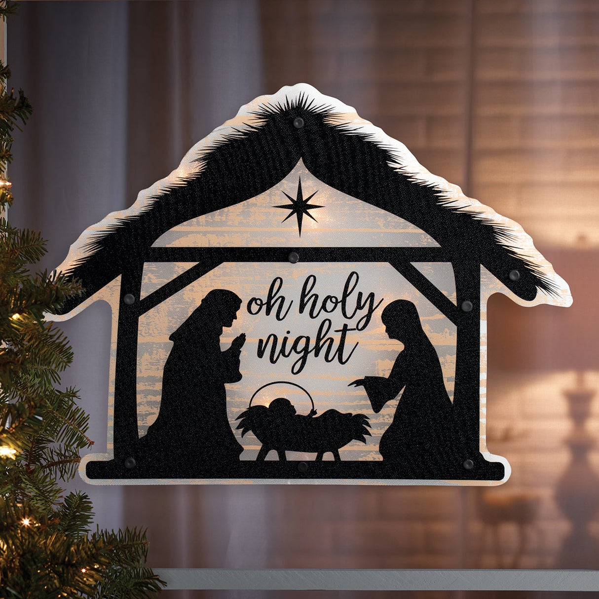 10 Light Shimmer Nativity Scene Christmas Silhouette