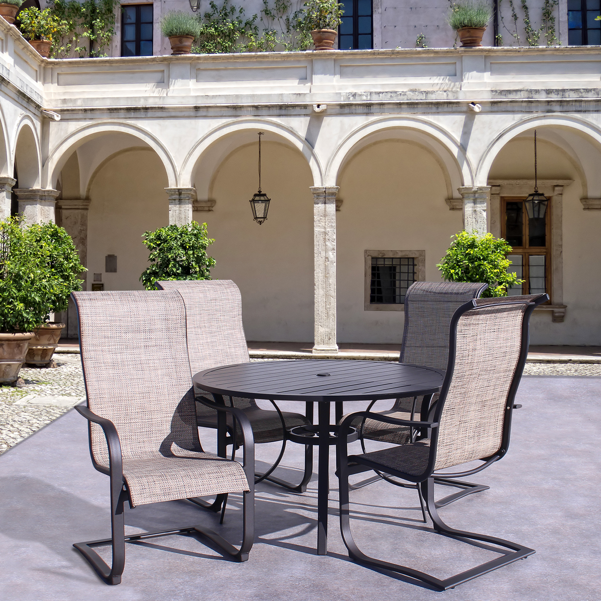 Dublin Brown Sling Spring Patio Dining Sets