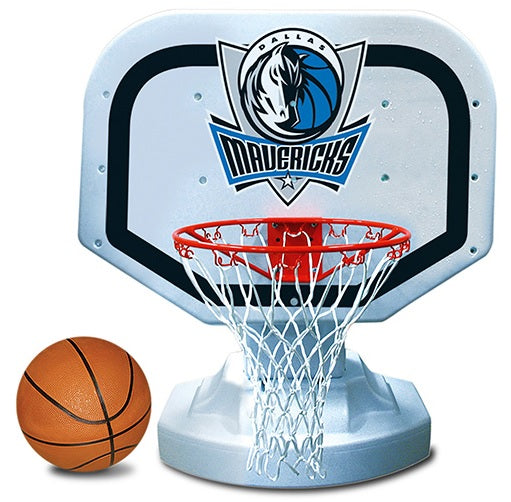 Pool basketball hoop with a Dallas Mavericks logo on it.