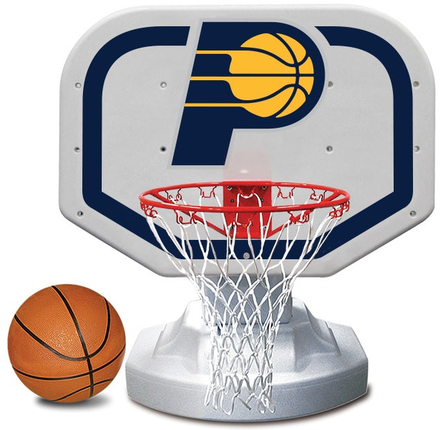Pool basketball hoop with a Indiana Pacers logo on it.