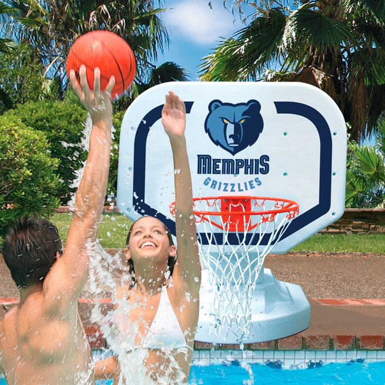 Pool basketball hoop with a Memphis Grizzlies logo on it.