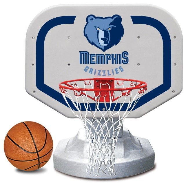 Pool basketball hoop with a Memphis Grizzlies logo on it.