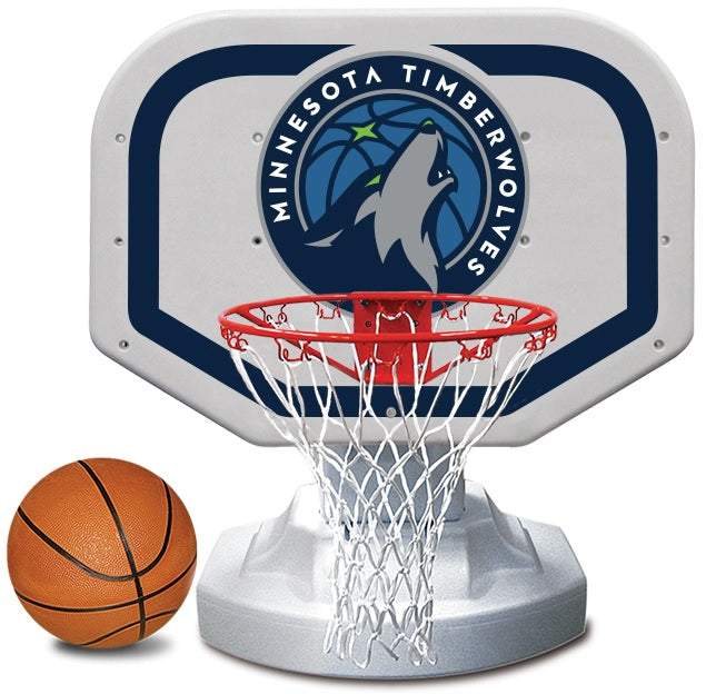 Pool basketball hoop with a Minnesota Timberwolves logo on it.